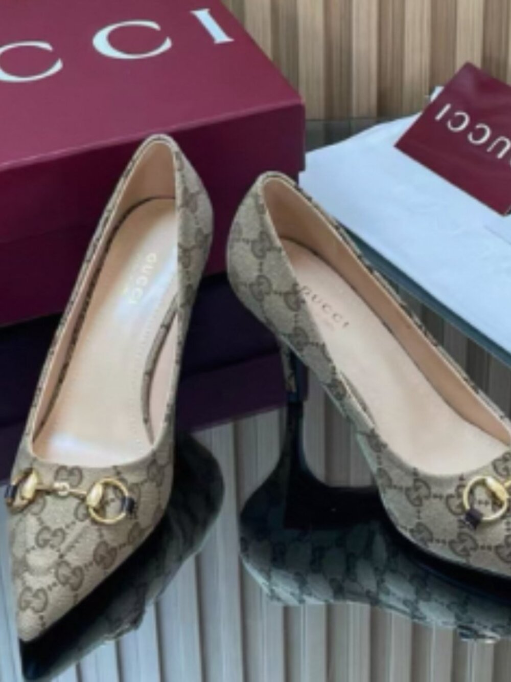 Gucci GG Canvas Horsebit Pointed Toe Pumps